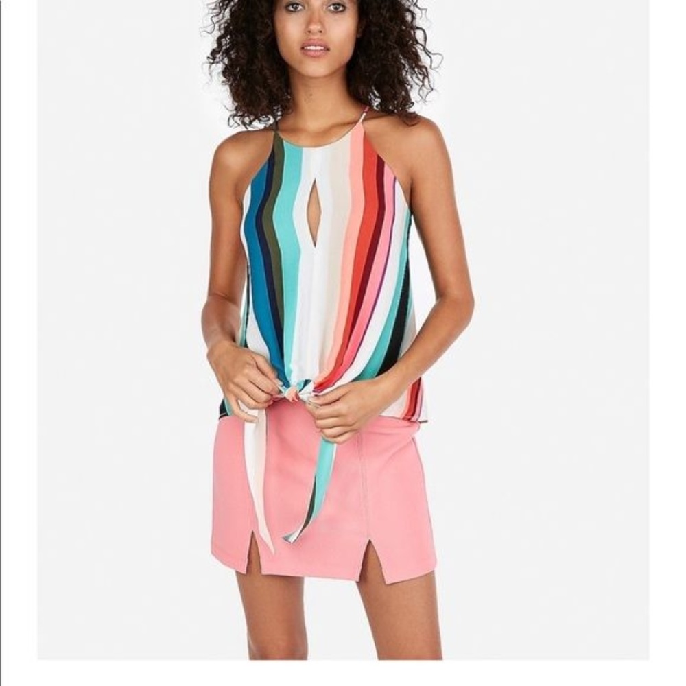Express Striped Tie Front High Neck Tank Top XS